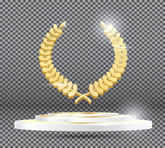 Gold Laurel Wreath on Podium on Transparent Background.