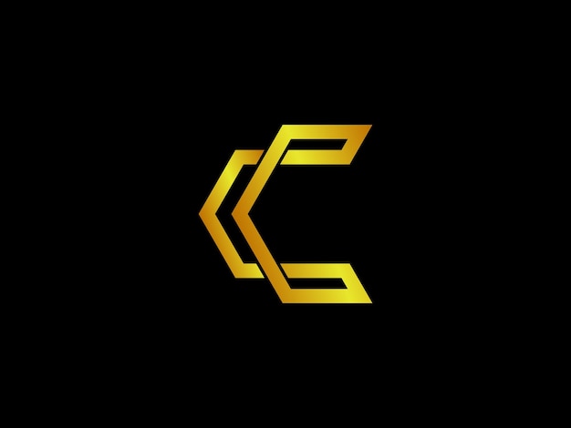 Gold letter c with an arrow on a black background