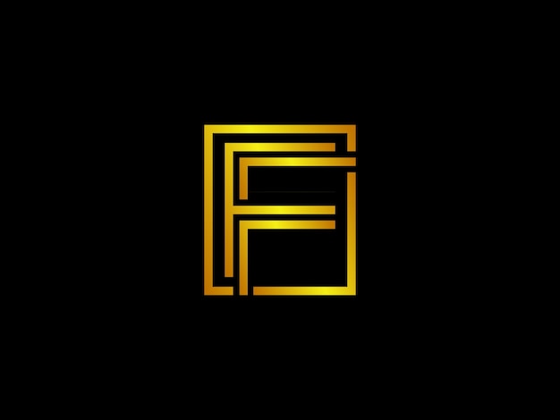 Vector gold letter f with a thin line on a black background