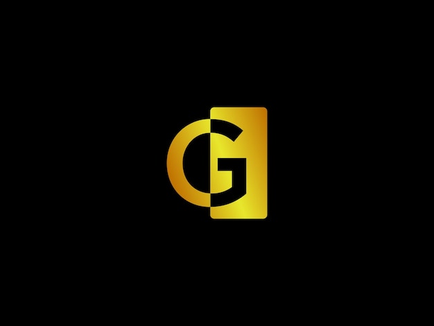 Gold letter g on a black background