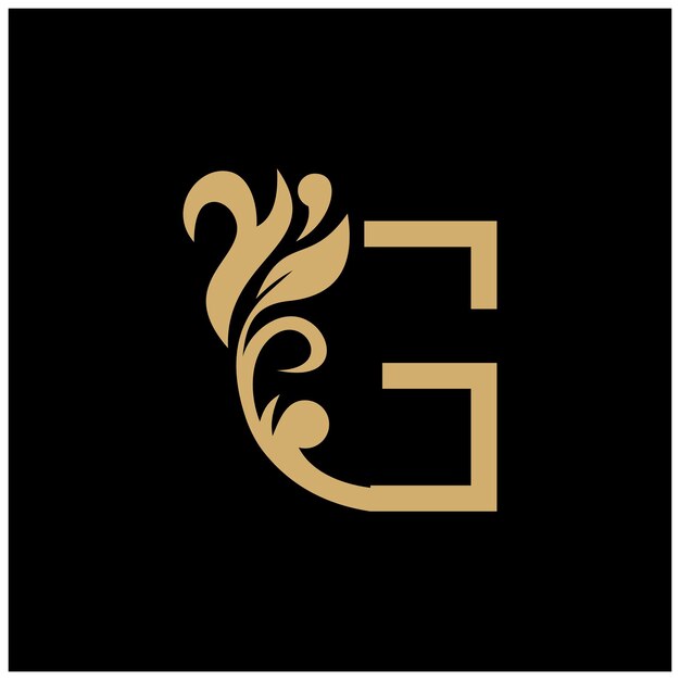 Vector gold letter g logo design with beautiful and elegant flower and feather decoration g design icon g