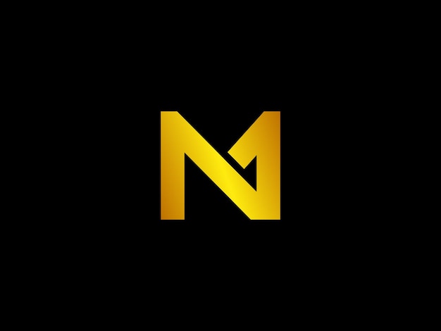 Gold letter m on a black background