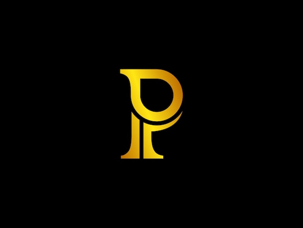 Gold letter p on a black background