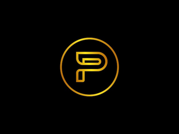 Gold letter p in a circle on a black background