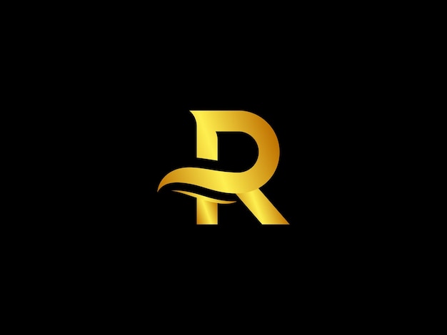 Gold letter r on a black background