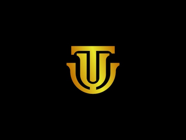 Gold letter u with a black background