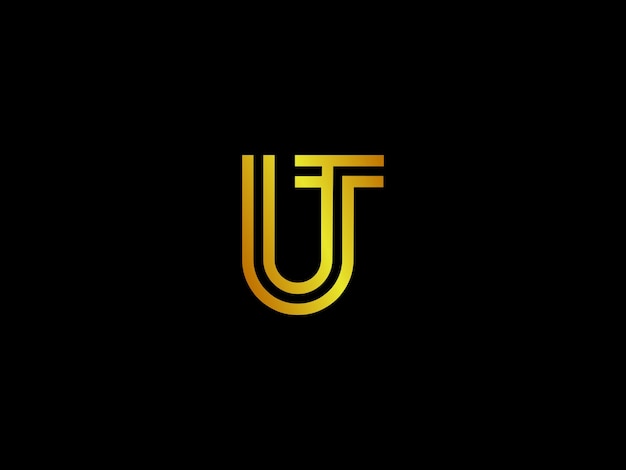 Gold letter u with a black background