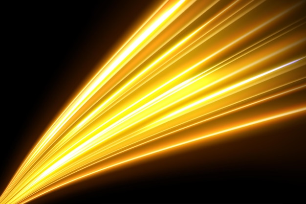 Gold light trails, long time exposure motion blur effect. Vector Illustration