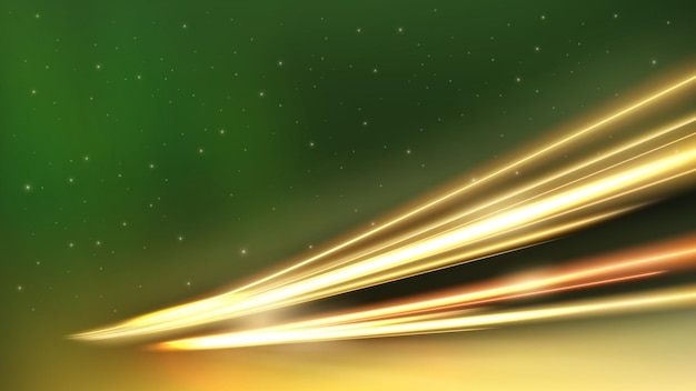 Gold Light Trails with Green Aurora Long Time Exposure Motion Blur Effect Vector Illustration