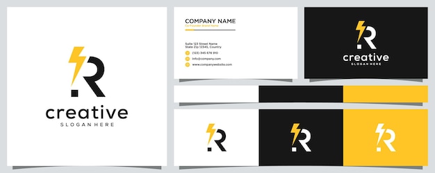 Gold lightning letter r logo design