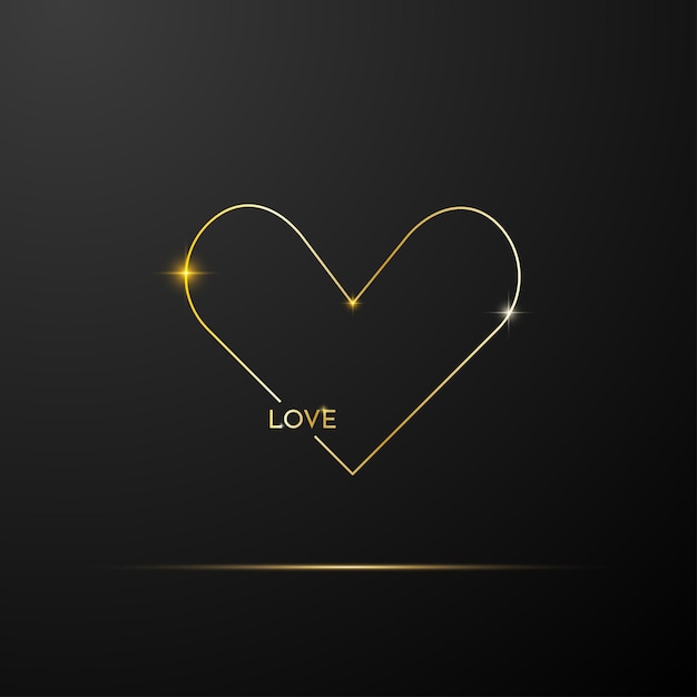 Gold line art heart with text in it Happy Valentine's day vector greeting card on black