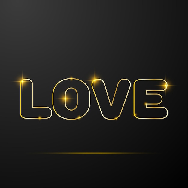 Gold line text love on black background Happy Valentine's day vector greeting card Concept for golden Valentines postcard poster banner flyer invitation jewelry gift card