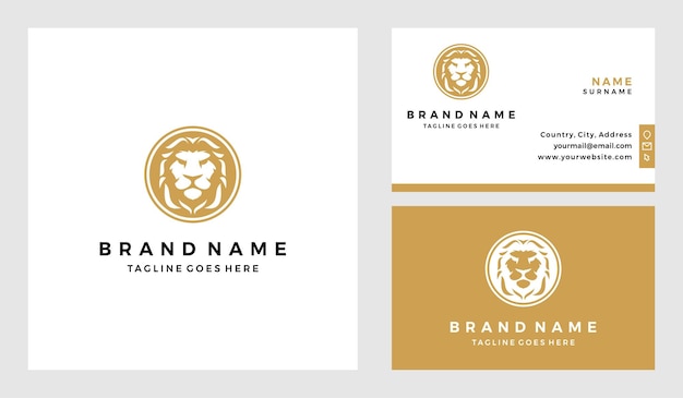 Gold lion logo template with business card design