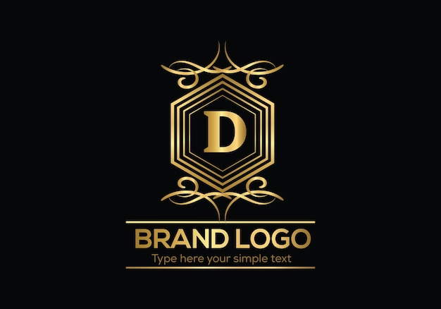 A gold logo with the letter d on a black background