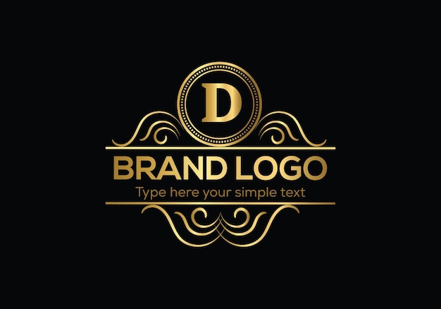 A gold logo with the letter d on a black background