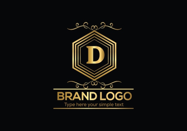 A gold logo with the letter d on a black background