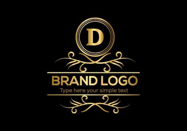 A gold logo with the letter d