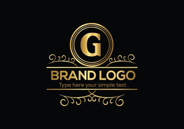 A gold logo with the letter g on it