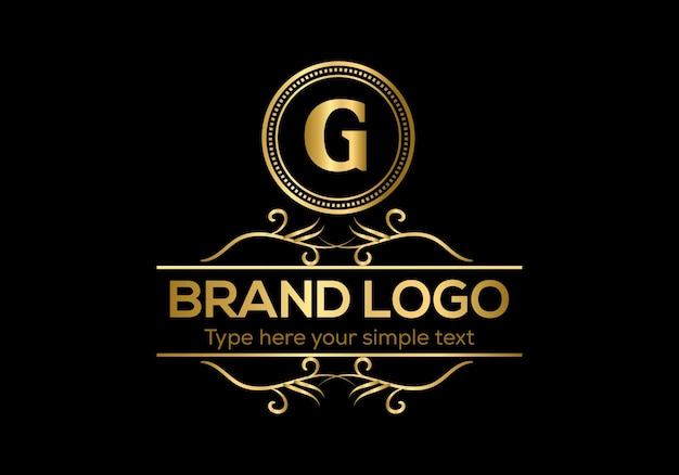 A gold logo with the letter g