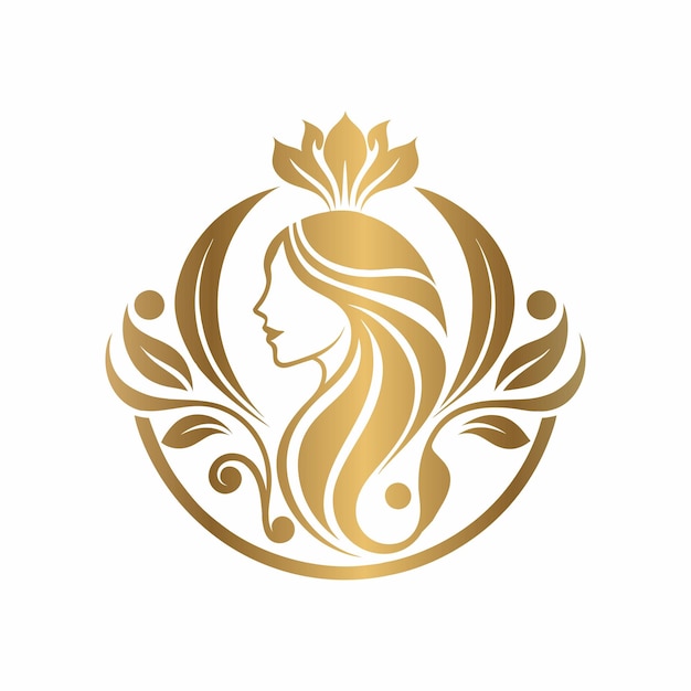 a gold logo for a woman with a crown on her head