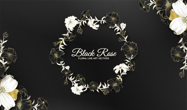 gold luxury background black rose line art