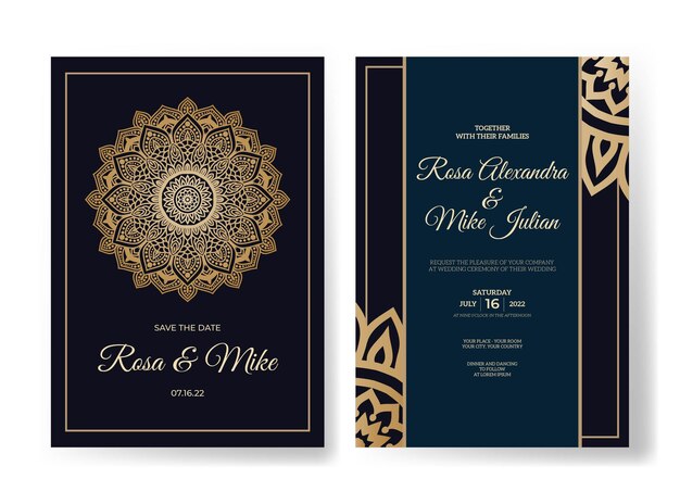 Gold luxury wedding invitation template with mandala decoration ornament