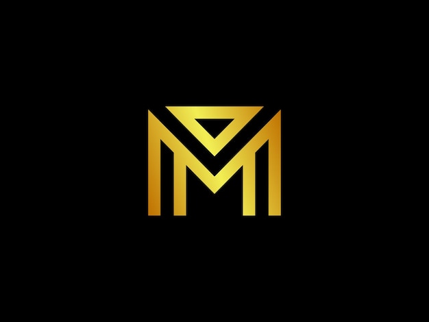 Gold m letter logo with a black background