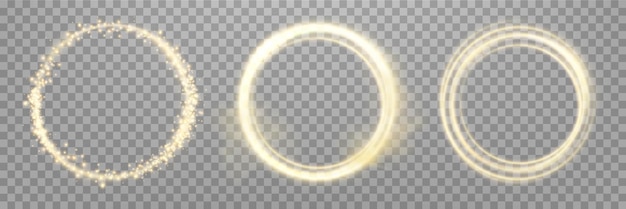 Vector gold magic glowing rings neon realistic energy flare halo ring abstract light effect