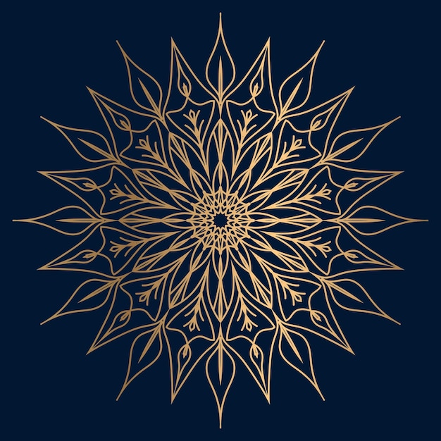 Gold mandala on a blue background.