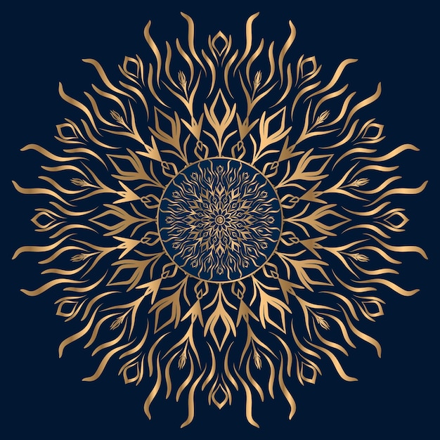 Gold mandala with a pattern on a dark background.