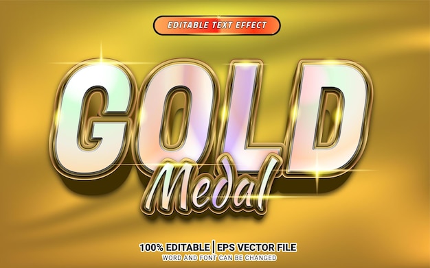 Gold medal shiny luxury 3d text effect editable template designa