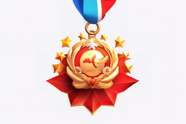 Gold medal with red ribbon first place vector illustration