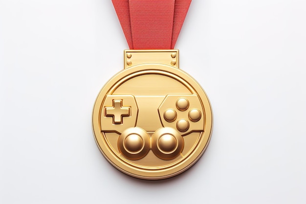 Gold medal with red ribbon first place vector illustration