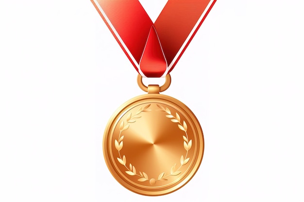 Gold medal with red ribbon first place vector illustration