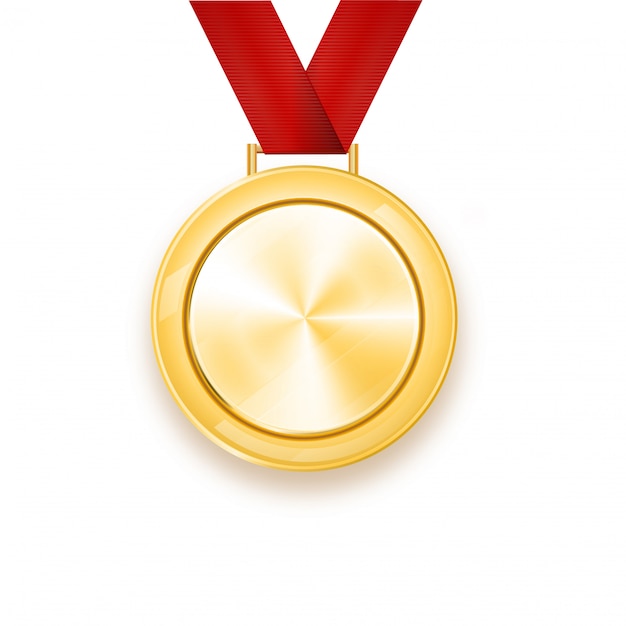   gold medal with a red ribbon. Laurel wreath. Award for the victory.Winner.