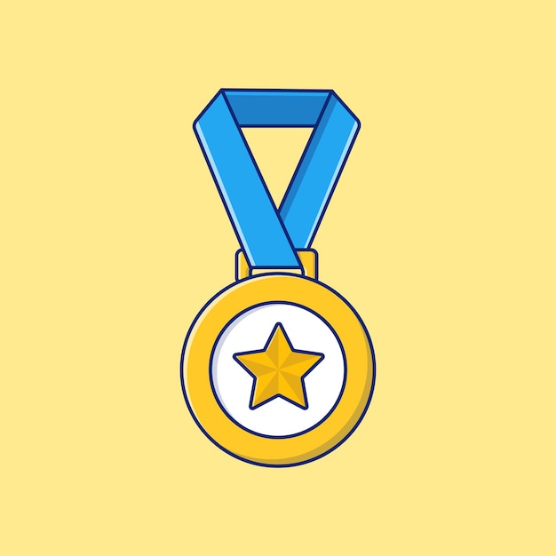 Gold medal with star icon flat vector illustration