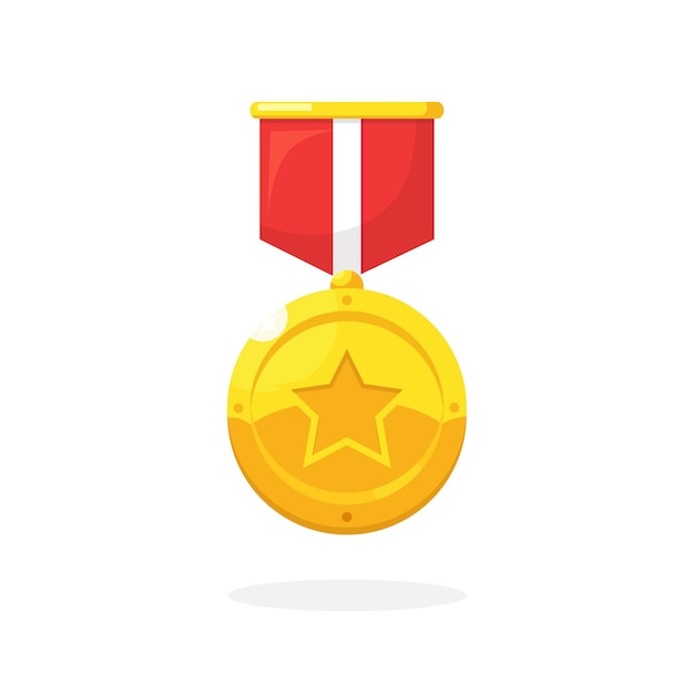 Gold medal with star red ribbon for first place illustration