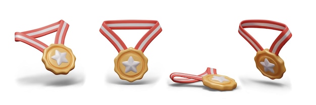 Gold medal with star on ribbon Award symbol First place victory