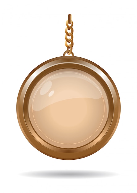 Gold medallion on a gold chain. Round keychain. illustration