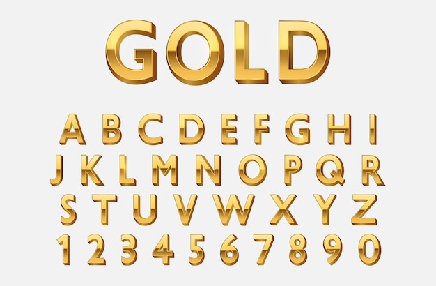 Gold metallic alphabet letters and numbers