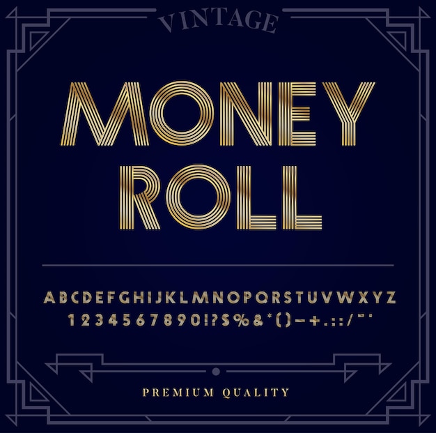 Gold Metallic Font Set Letters Numbers and Special Characters in Vector