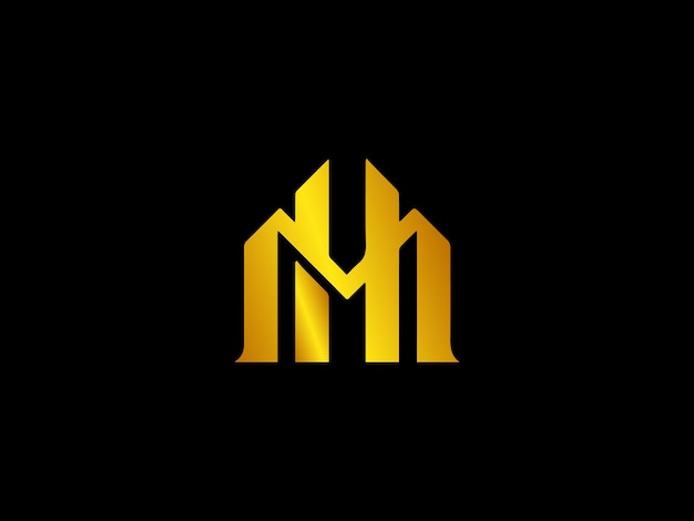 Gold mh logo with a building in the middle