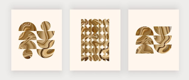 Gold mid century wall art prints with geometric liquid texture shapes