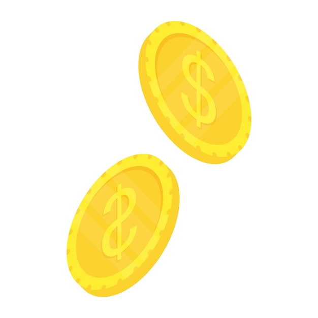 Gold money flying symbol. Isometric coins icons. Wealth symbol.