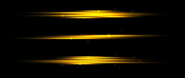 Gold neon divider lines set Yellow glowing horizontal stripes collection Fluorescent golden light