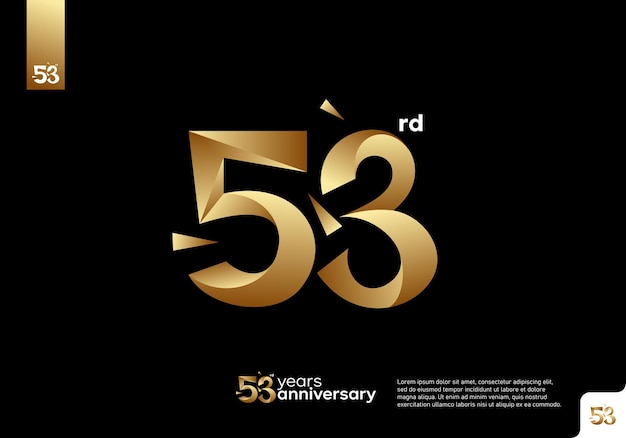 Gold number 53 with a black background.