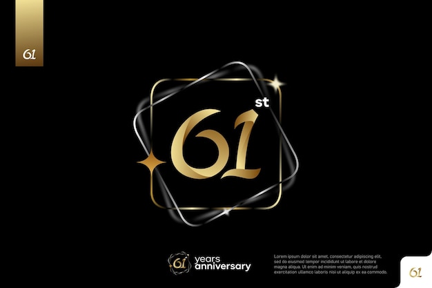 Gold number 61 logo icon design on black background 61st birthday logo number anniversary 61