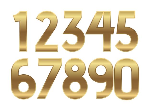 Gold numbers metal golden fashion alphabet realistic  text illustrations