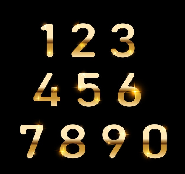 Gold numbers set. Digital metal gradient numbers.  numbers isolated