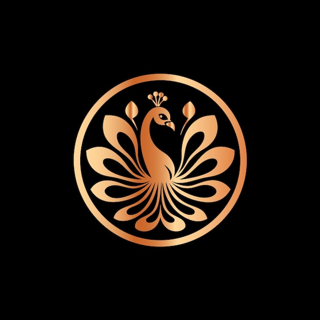 a gold and orange design with a peacock on it